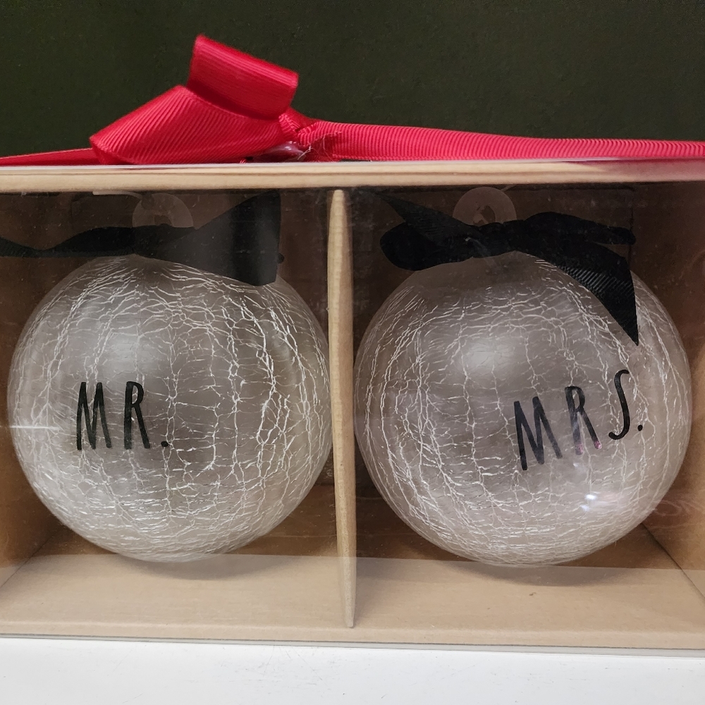 Rae Dunn MR. MRS. Glass Ornaments